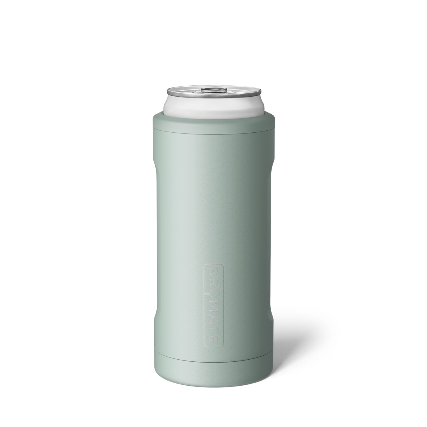 Sage green Hopsulator Slim can cooler shown on a white background