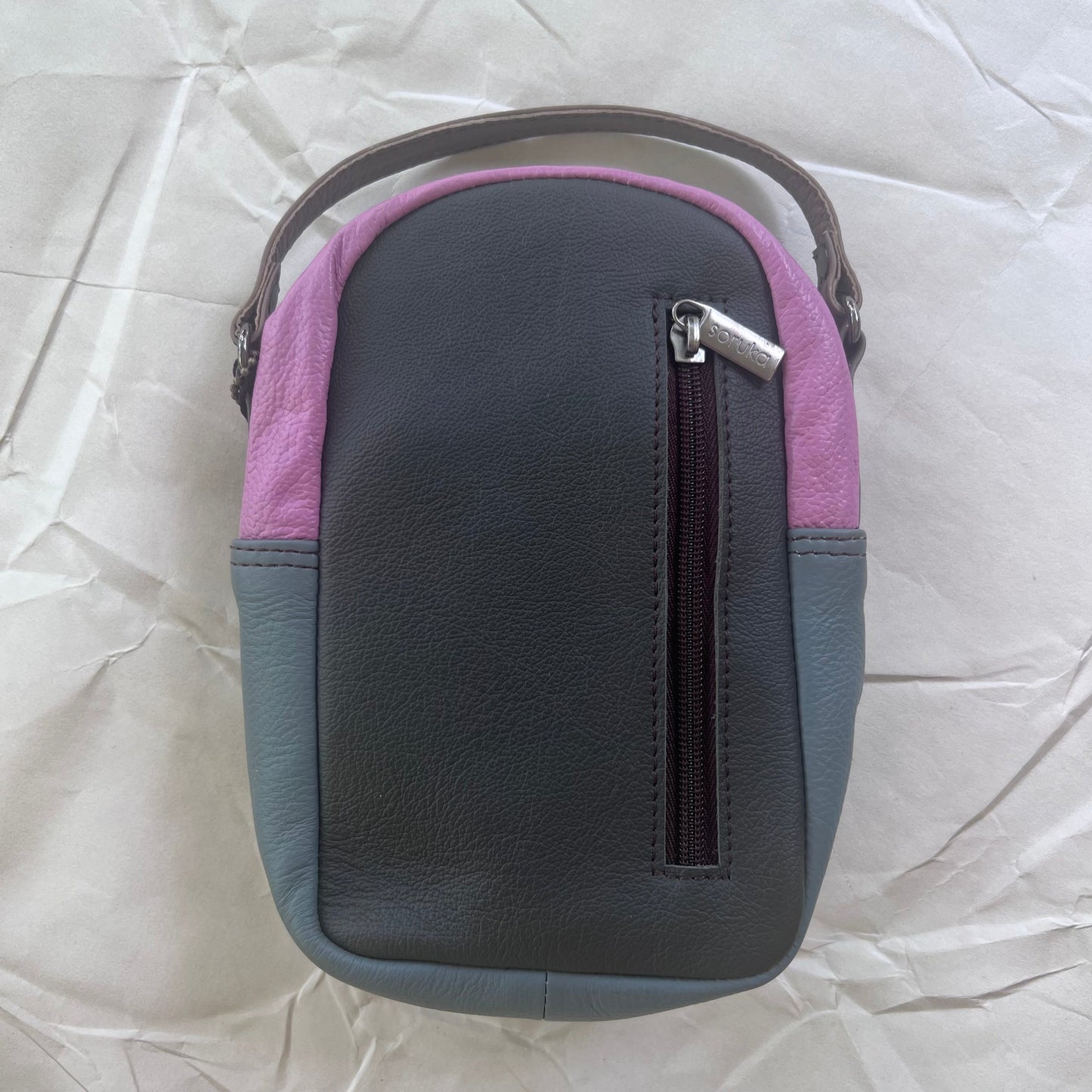 back view of cranberry and sky Ruth Small Backpack Crossbody