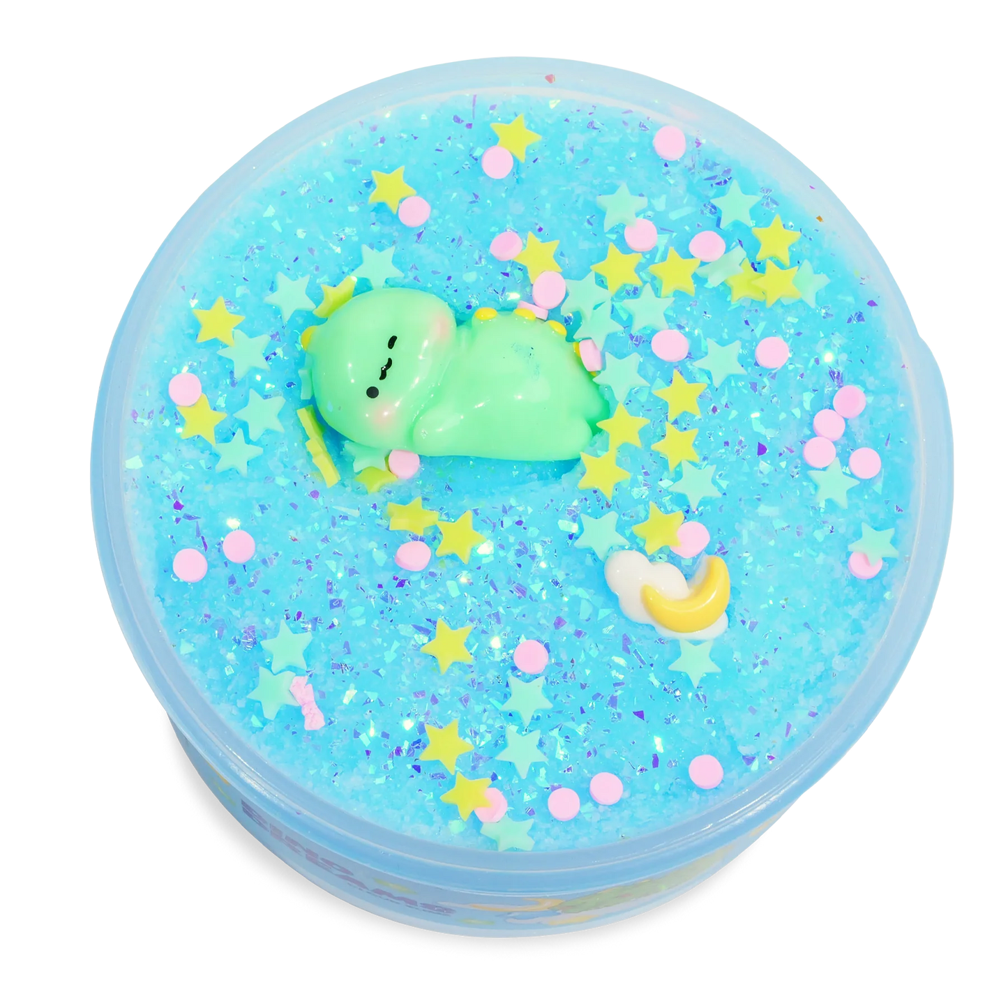 top view of jar of dino dreams slime with sprinkles on top. this is not food