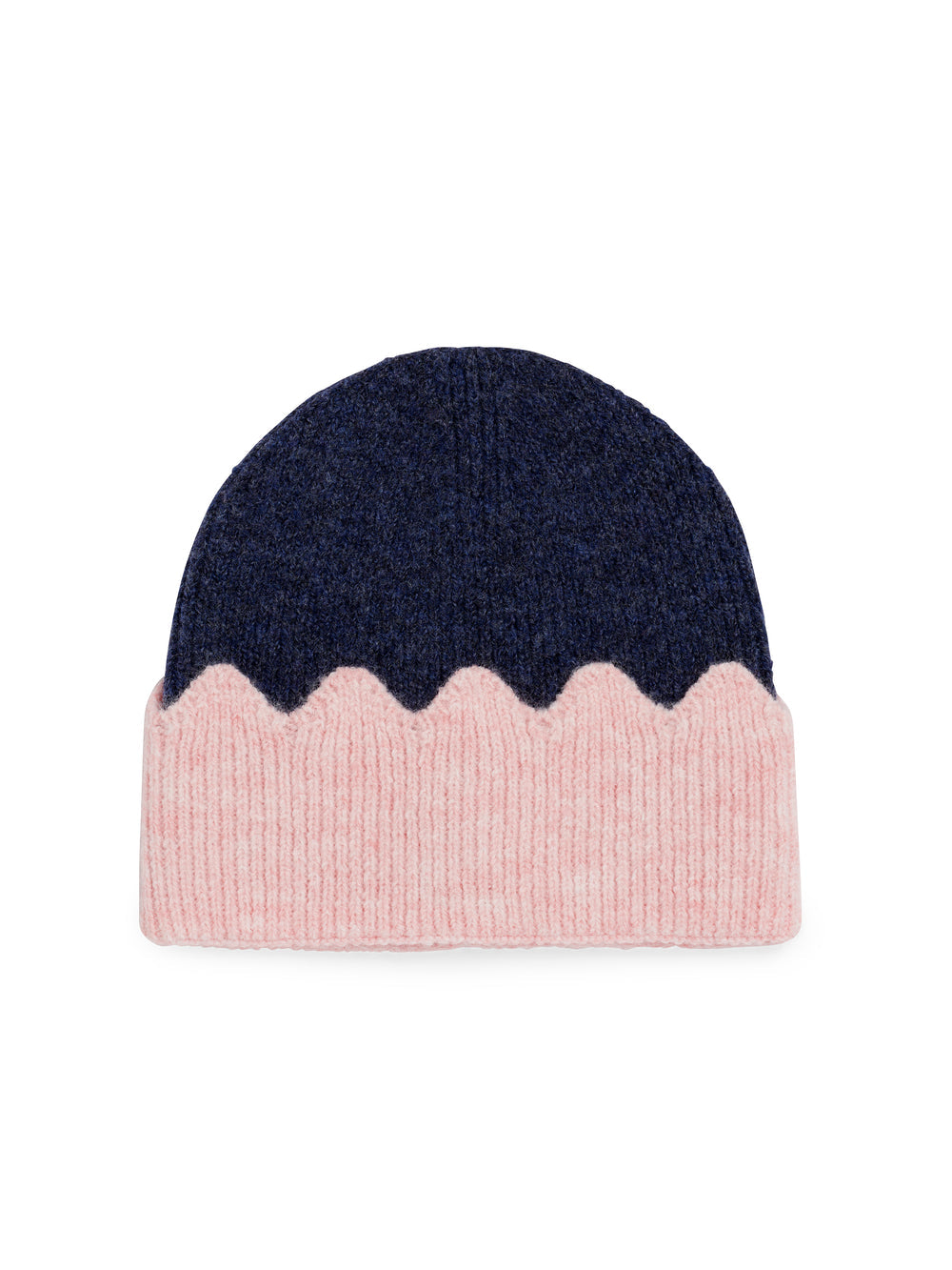 navy beanie with blush pink cuff