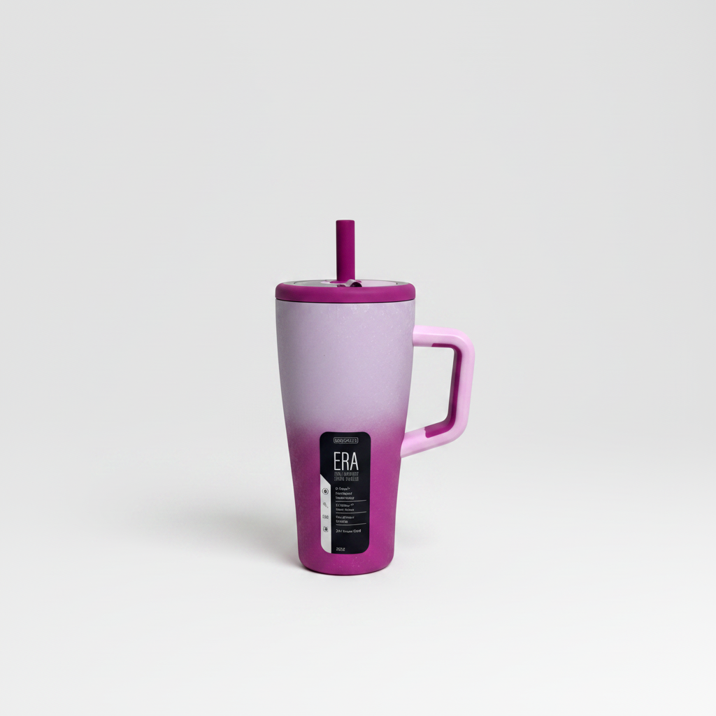 frosted rose insulated tumbler with ombre hues in dark to light rosy purple
