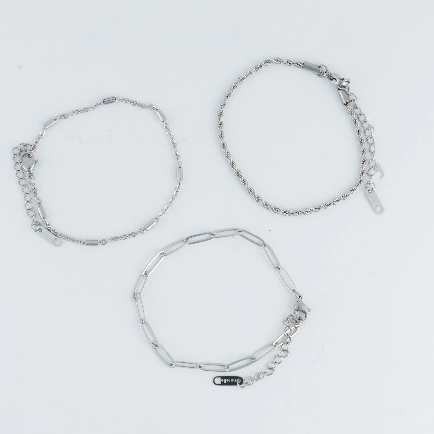 silver Waterproof Twisted Chain Bracelet Set laying flat on a white background