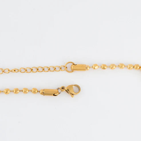 close-up of clasp on gold Waterproof Ball Chain Necklace