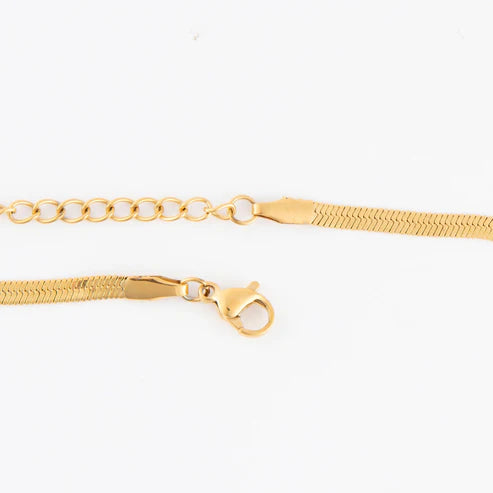 close-up of clasp on gold Waterproof Snake Chain Necklace