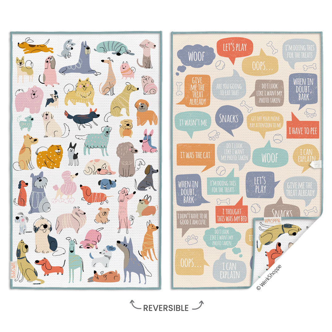 front and back view of the if dogs could talk towel