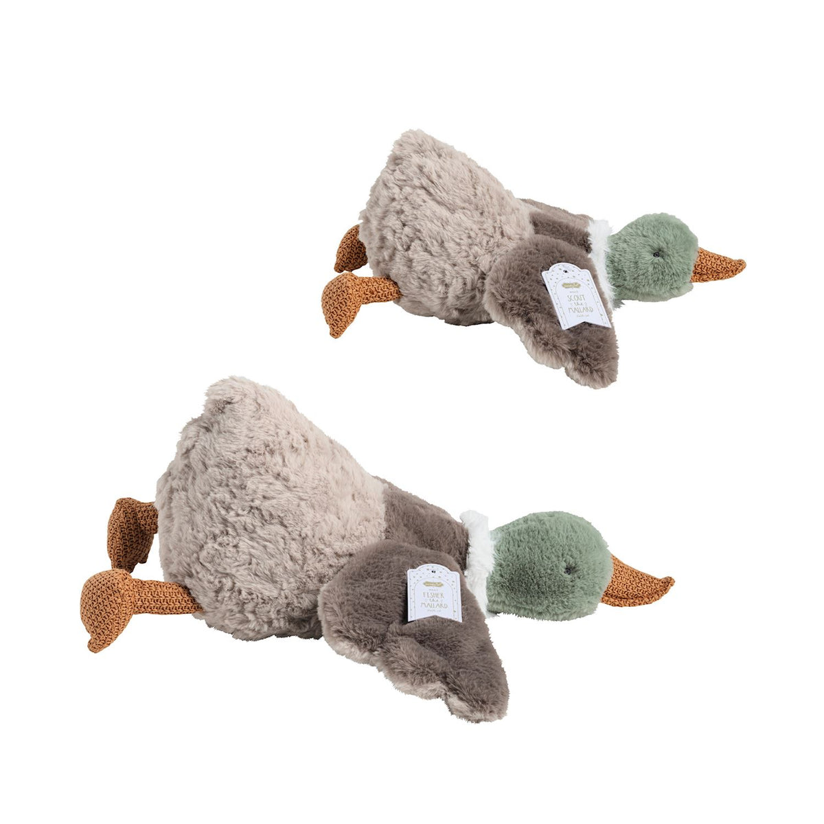 2 plush ducks on a white background