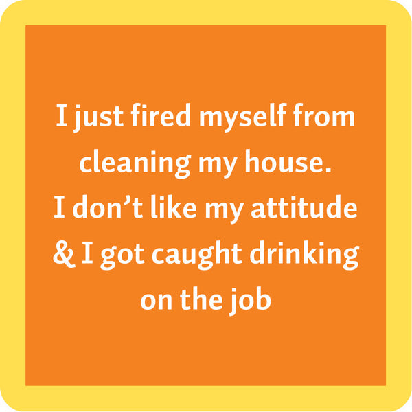 fired coaster is orange with yellow trim and white text listed in the description