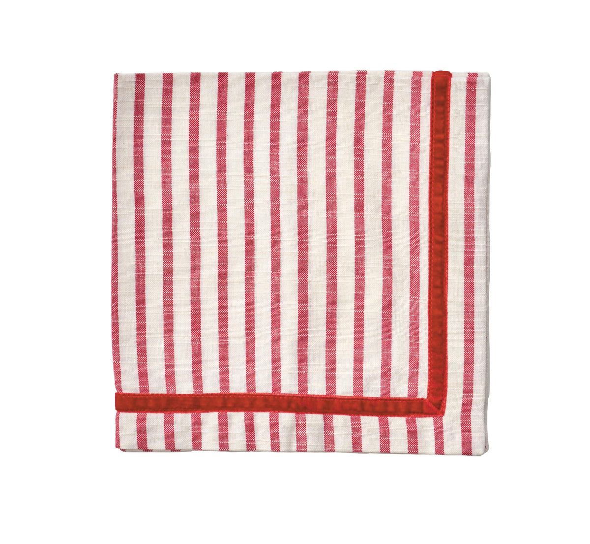 Velvet Red and White Stripe Napkin on a white background
