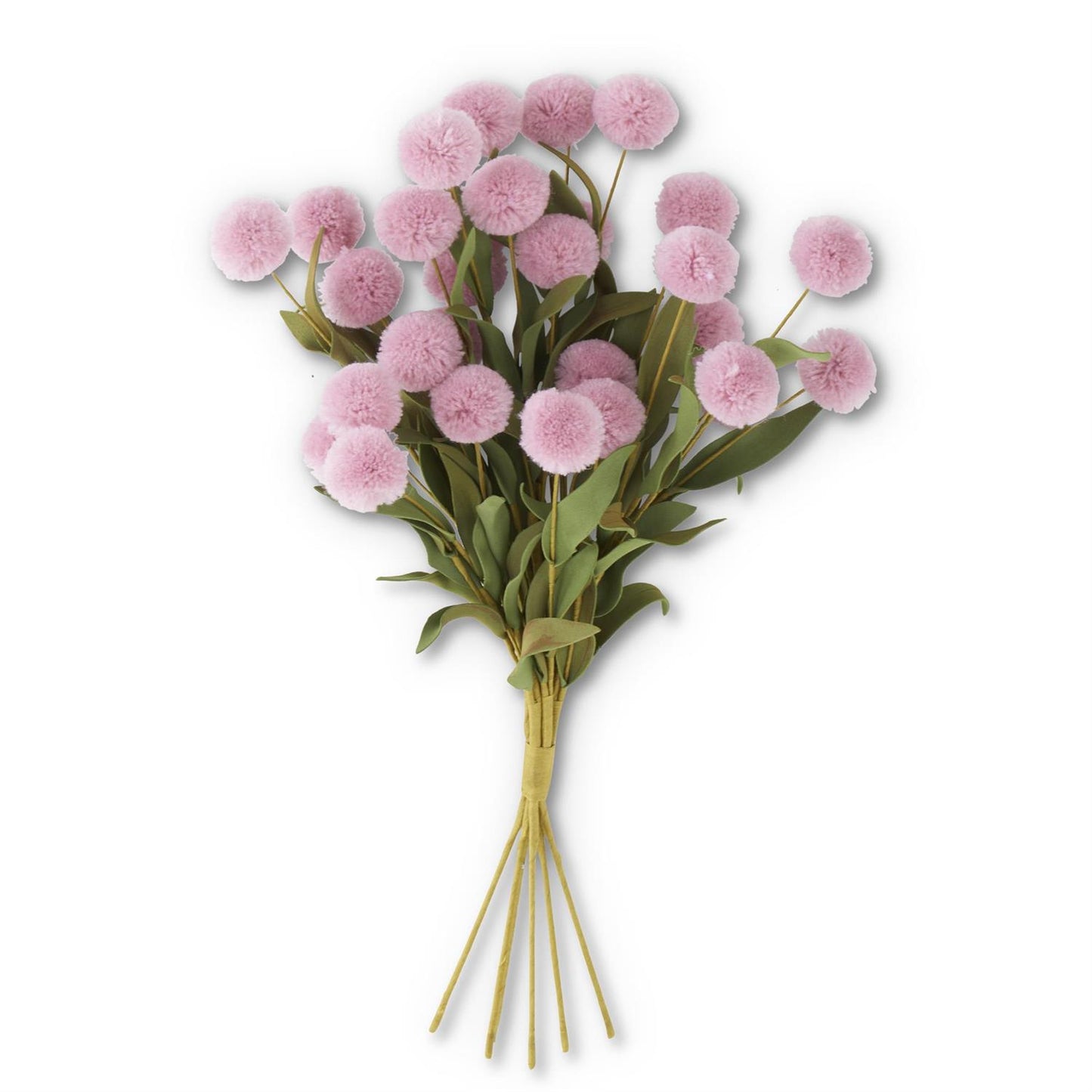 bundle of pink pom flowers and leaves