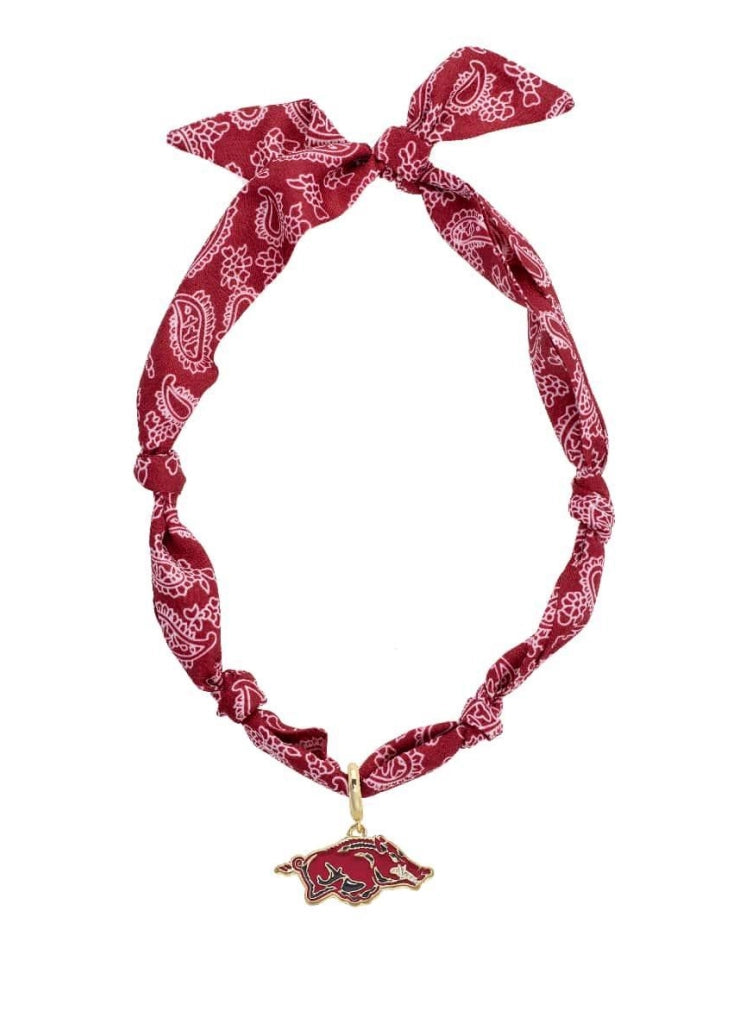 Red bandana necklace with razorback pendant
