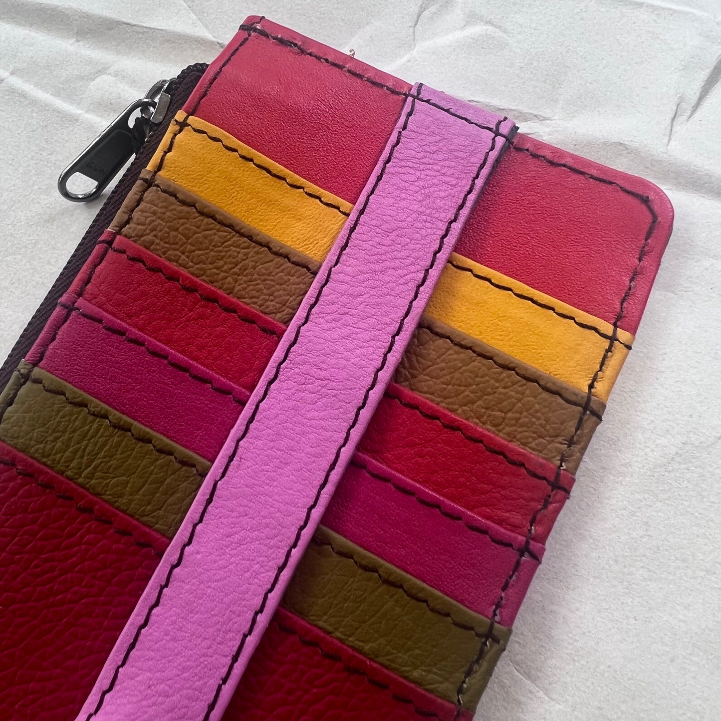 close-up of colorful card slots