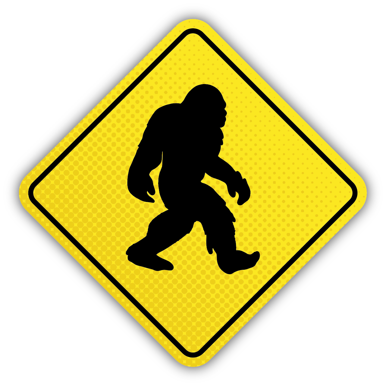 yellow street sign with a bigfoot silhouette