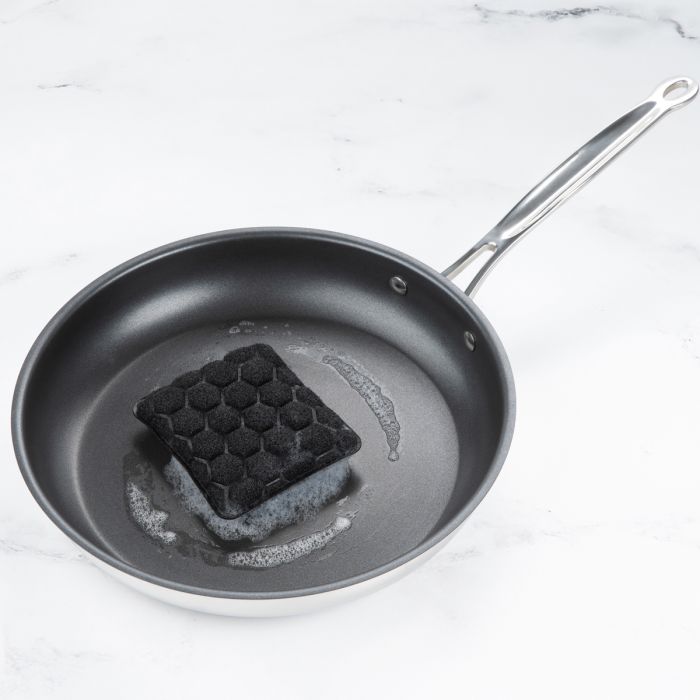 Power Scrubber Sponge on a fry pan