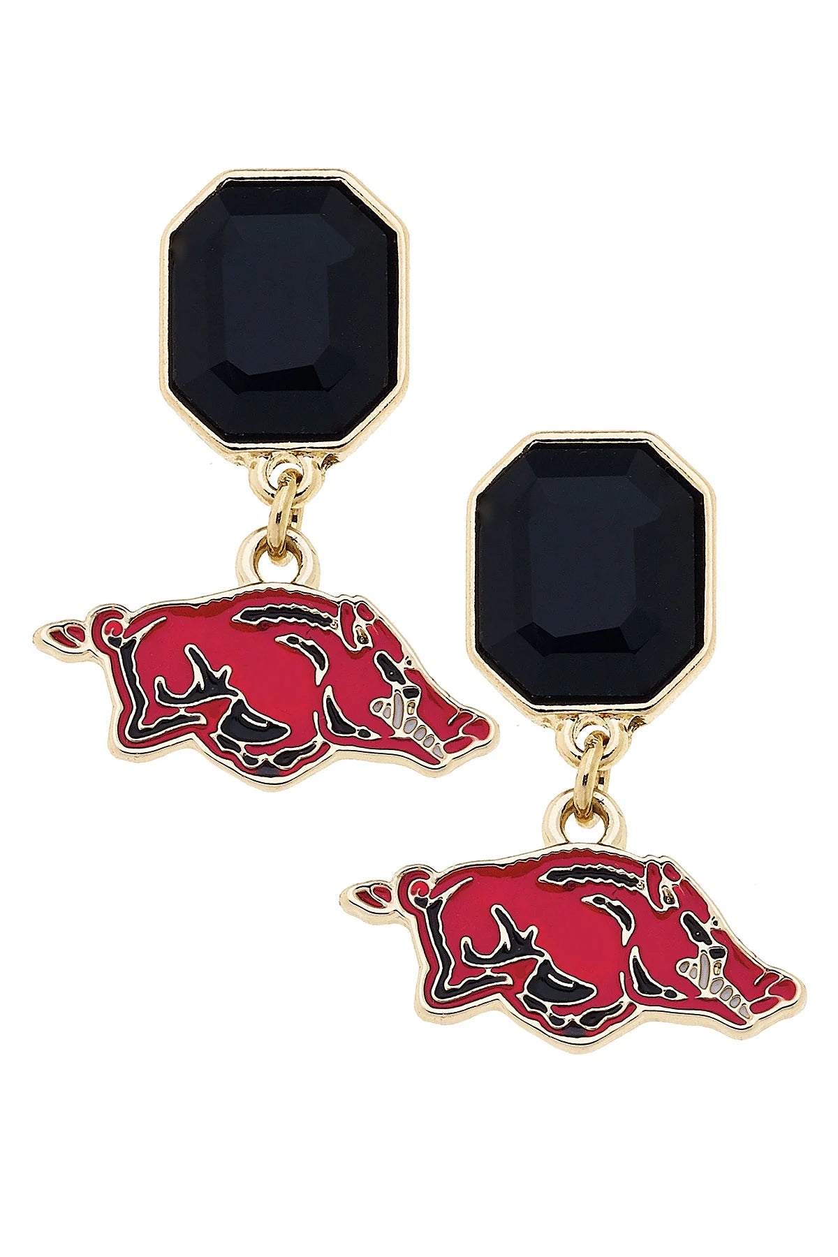 Arkansas Razorbacks Rhinestone Enamel Earrings shown on a white background