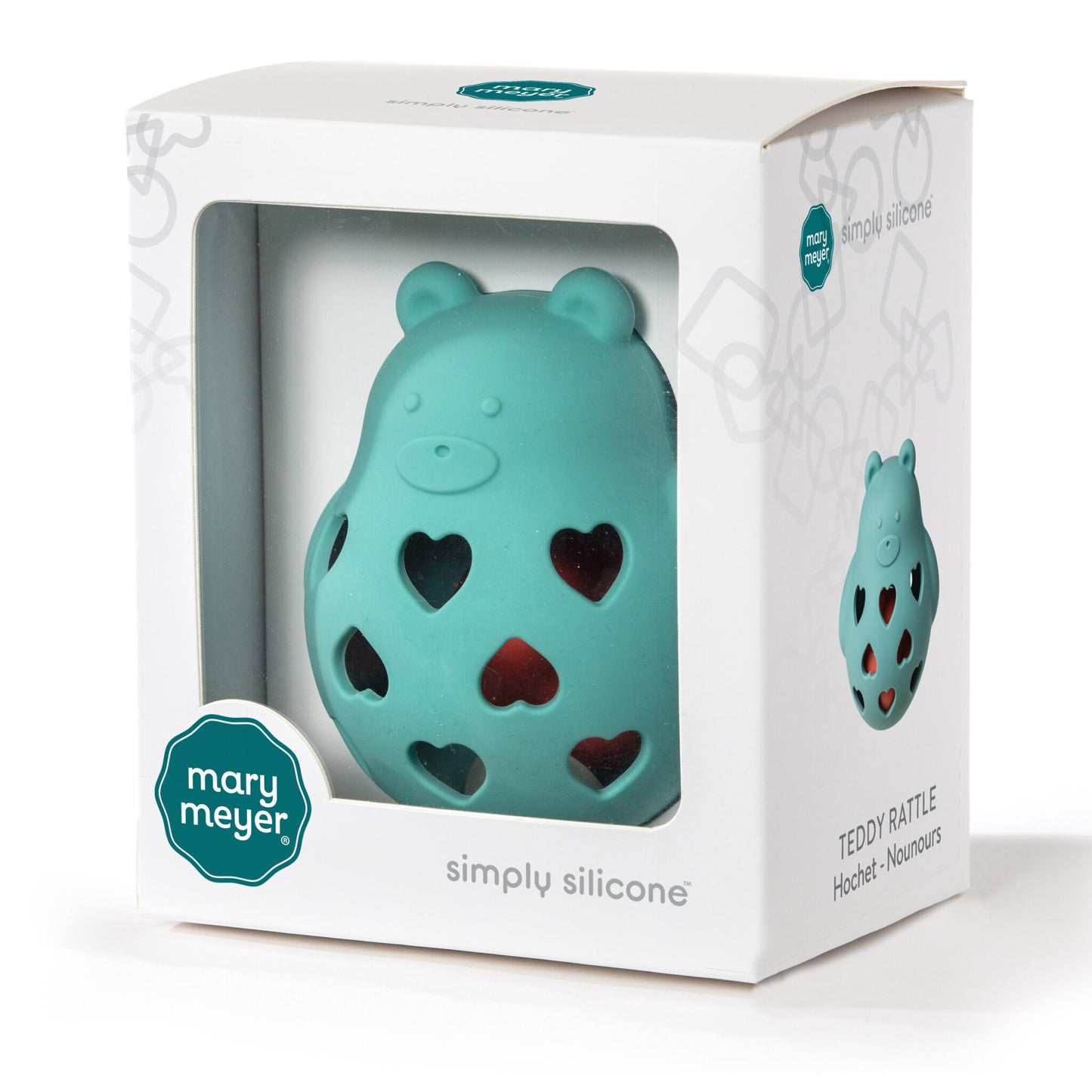 Teddy Roly Rattle in its box packaging