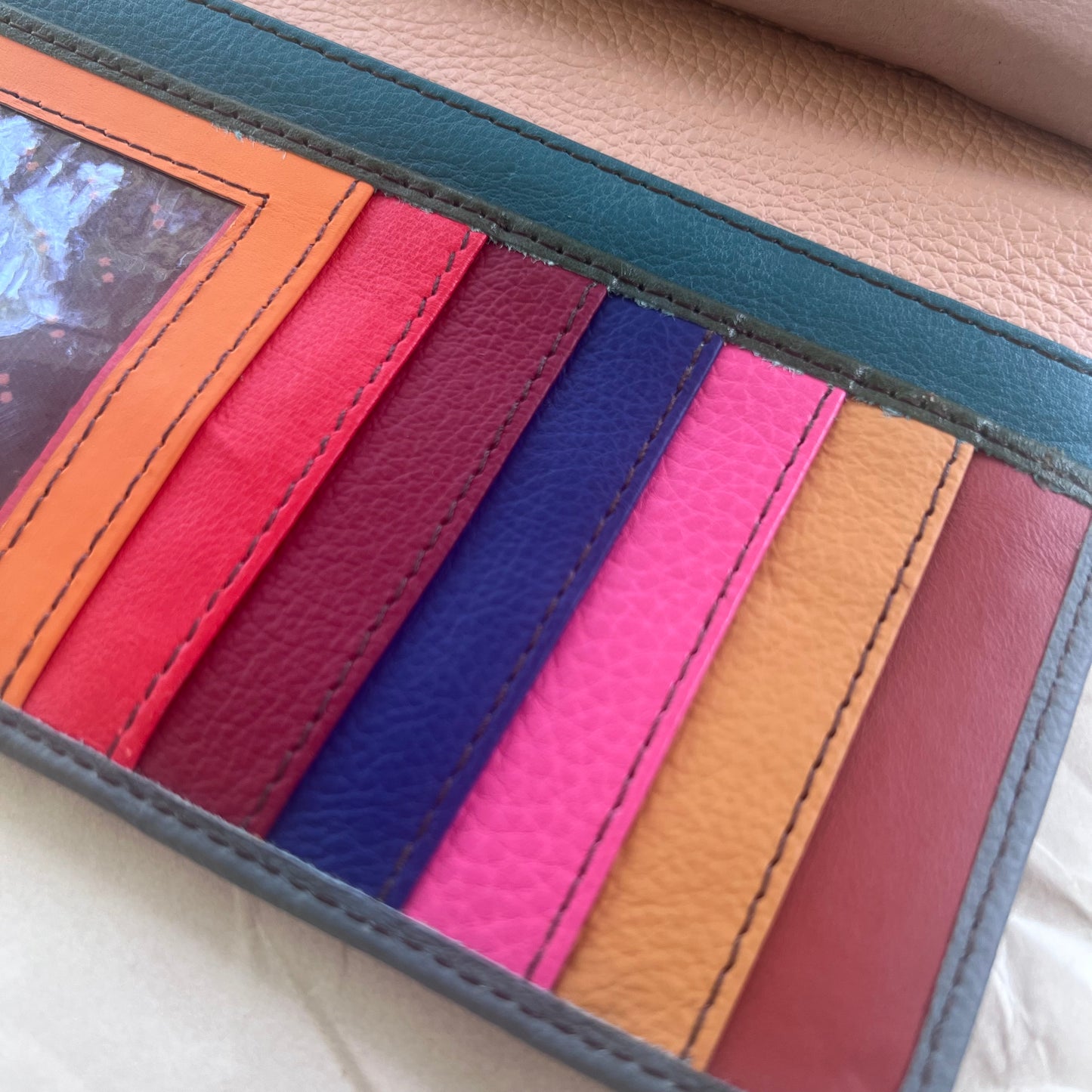 close-up of colorful card slots