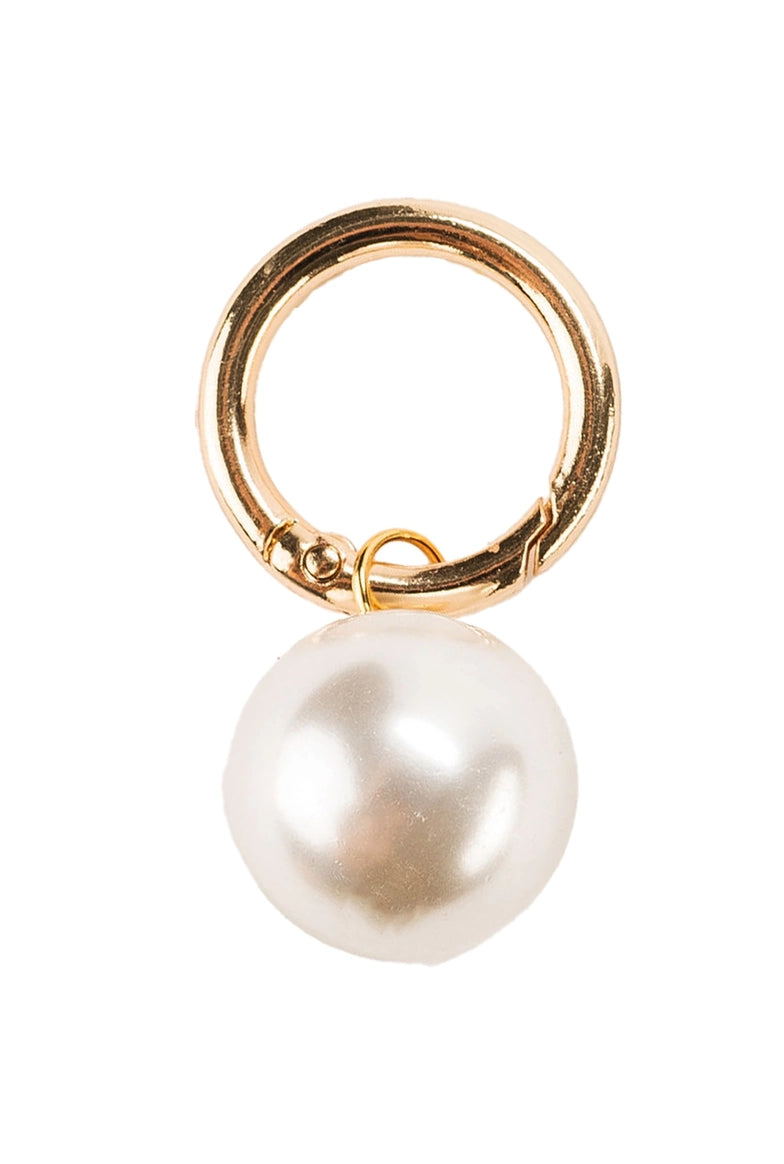 Audrey White Pearl Bag Charm with gold o-ring