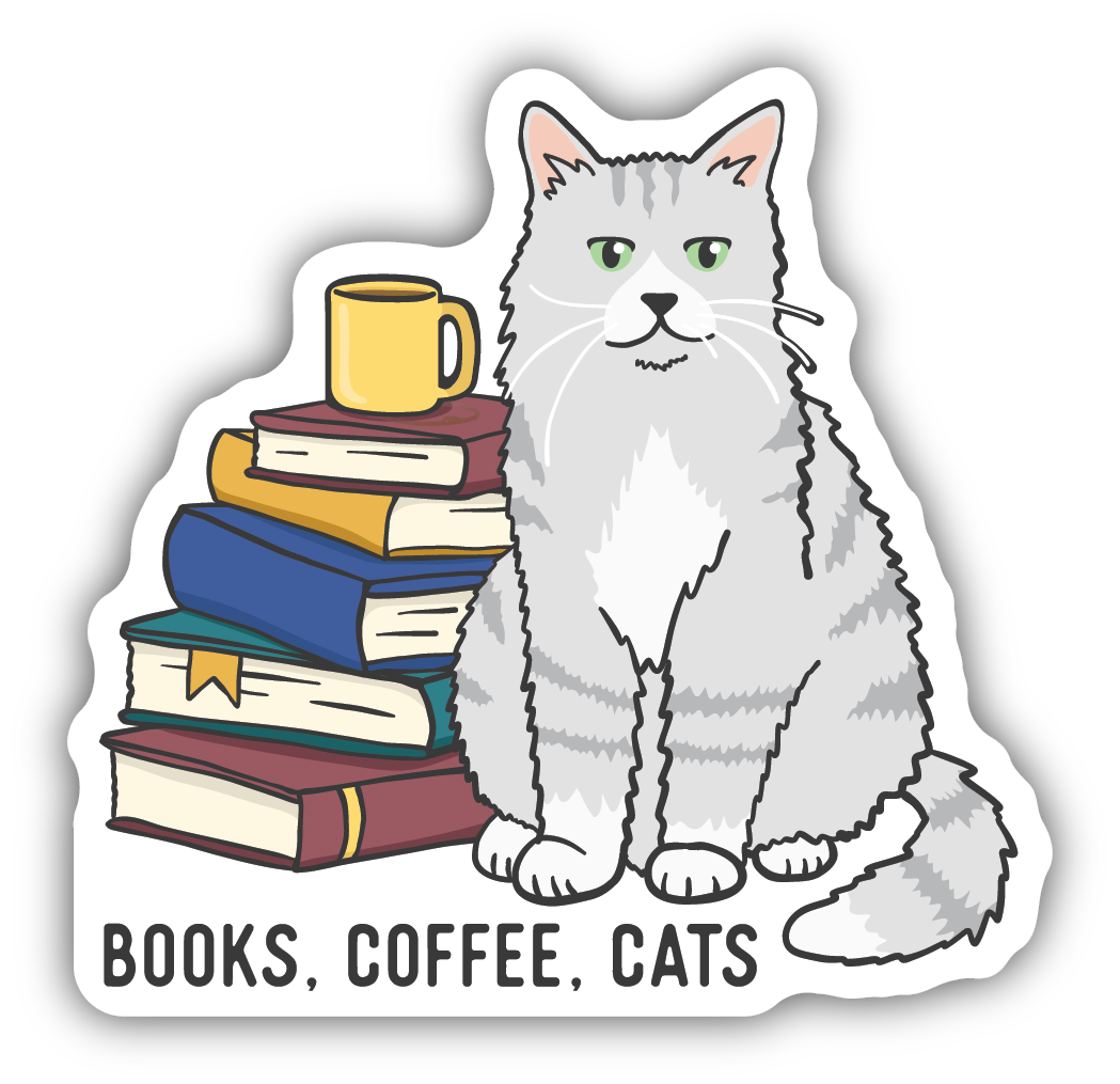 books coffee cats sticker