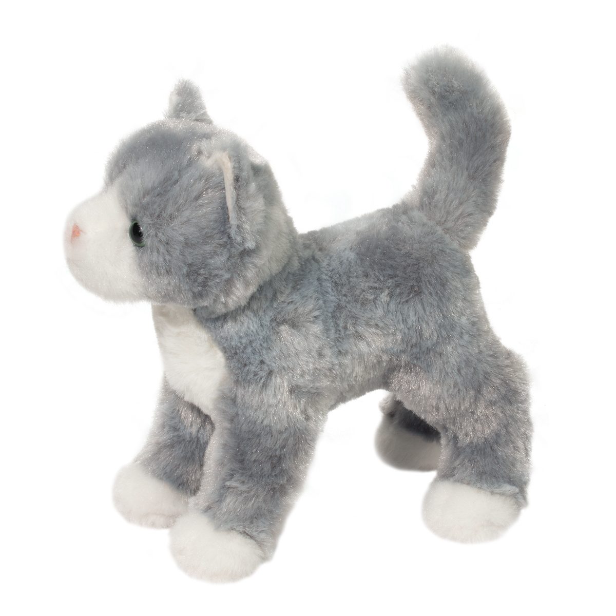 side view of Scatter Grey Cat Plush Toy.