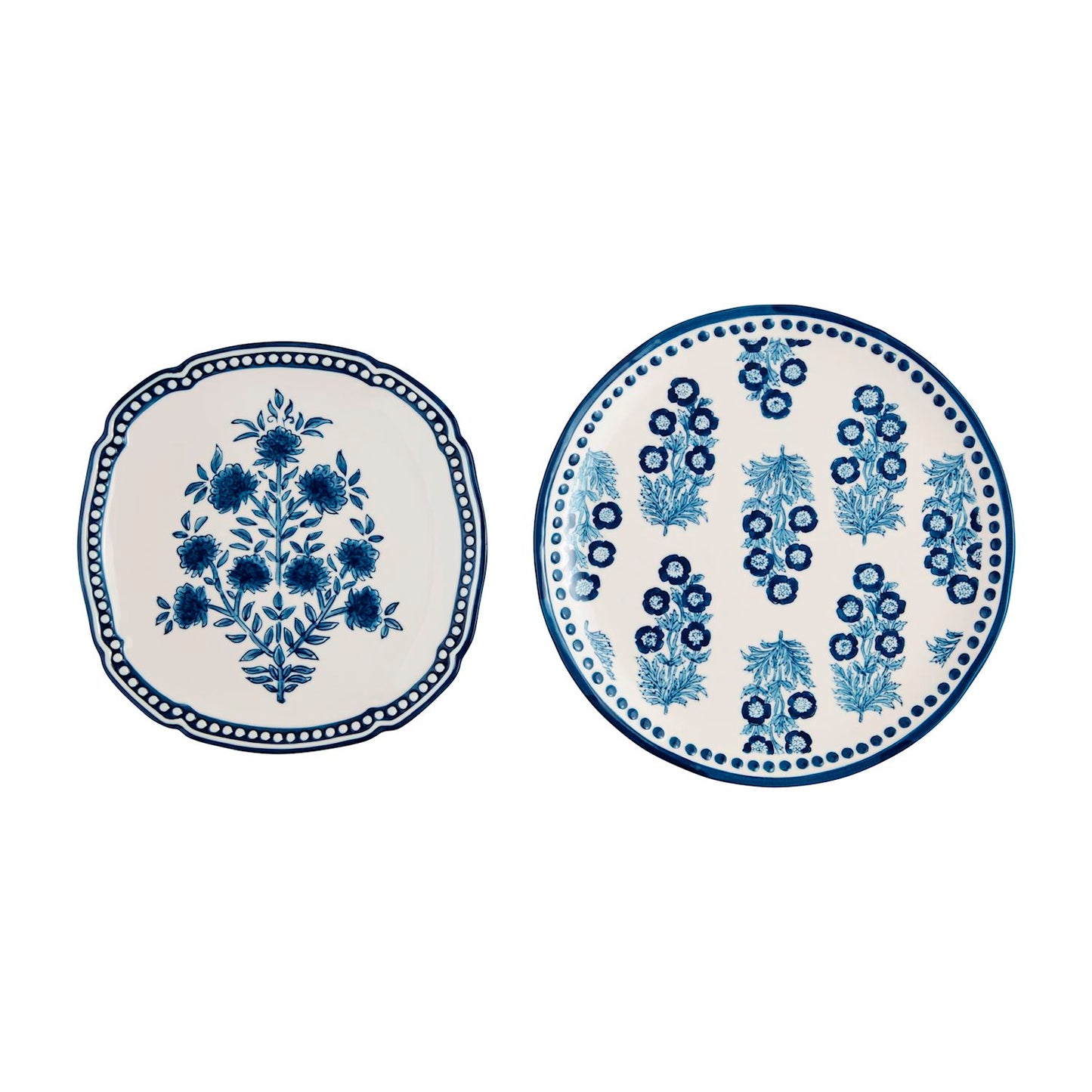 2 sizes of blue floral platters