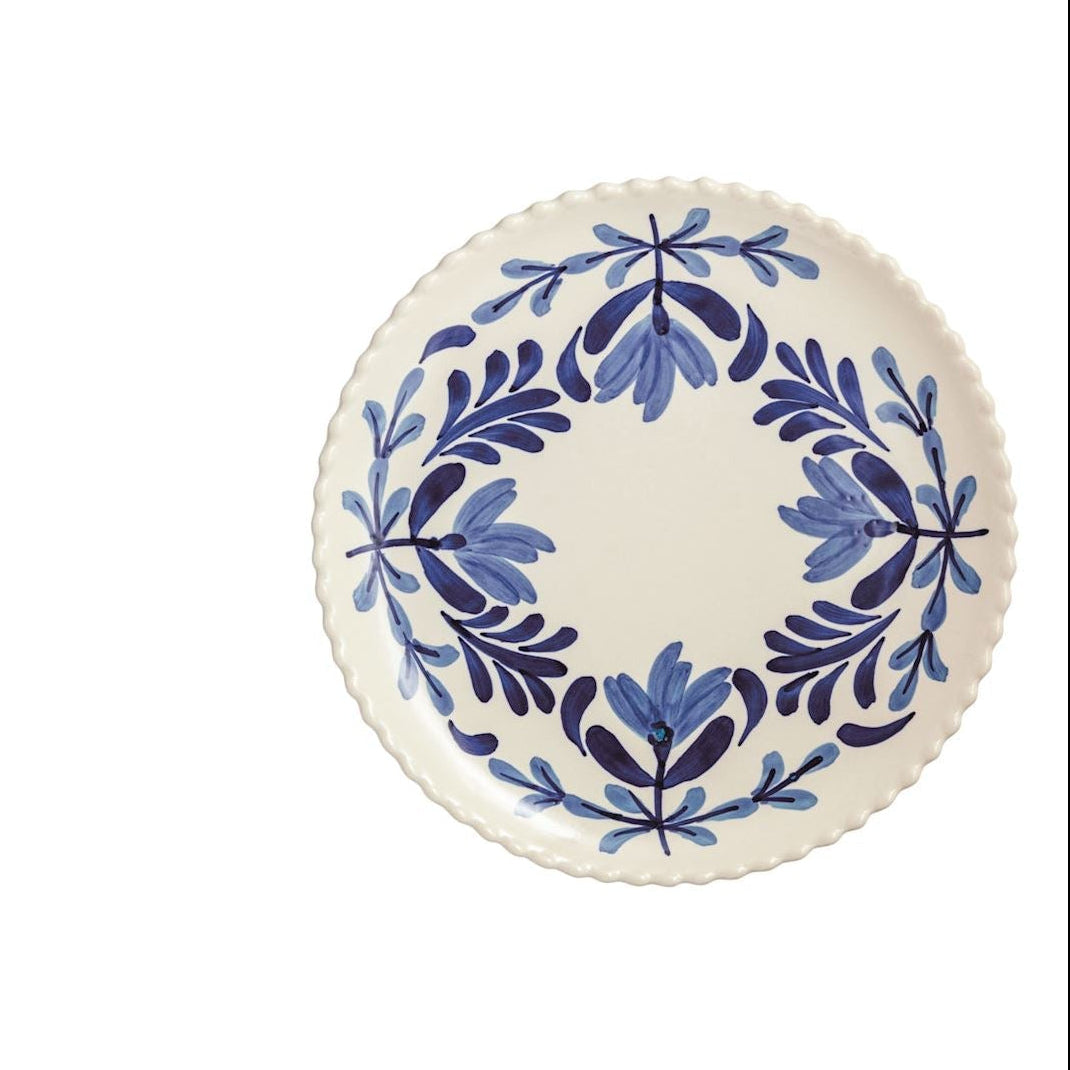 platter with blue floral design shown on a white background