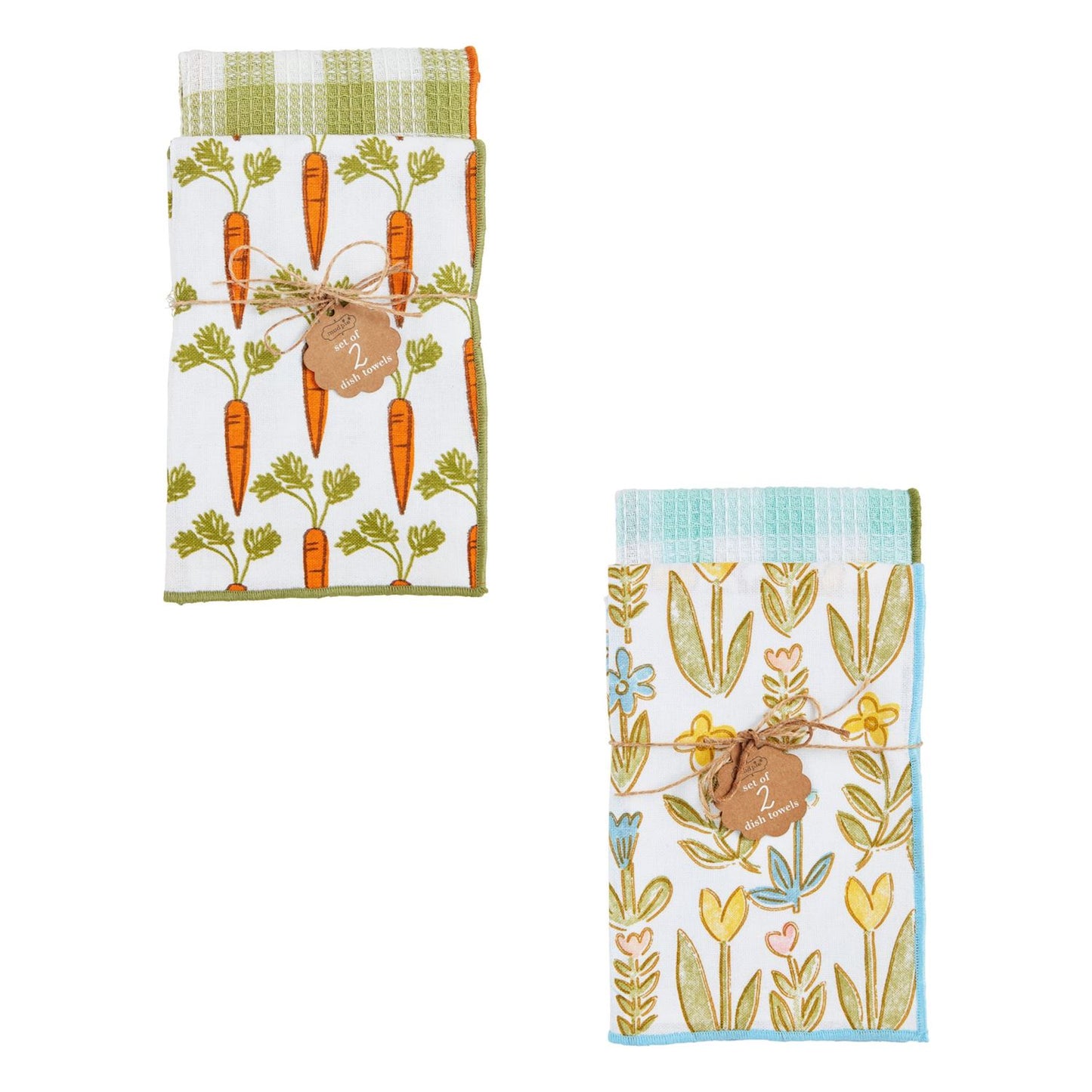 both styles of spring towels sets on a white background.