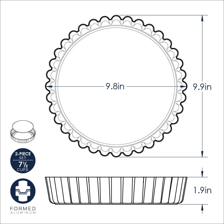 diagram of Quiche & Tart Pan with measurements