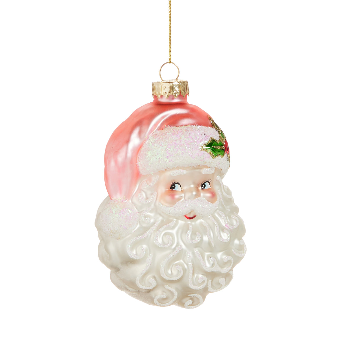 Pink Santa Head Ornament on a white background