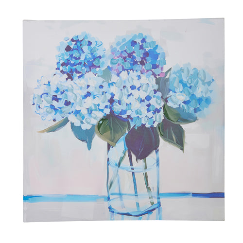 blue hydrangeas in a vase canvas artwork