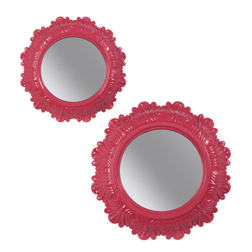 2 sizes of pink framed mirrors