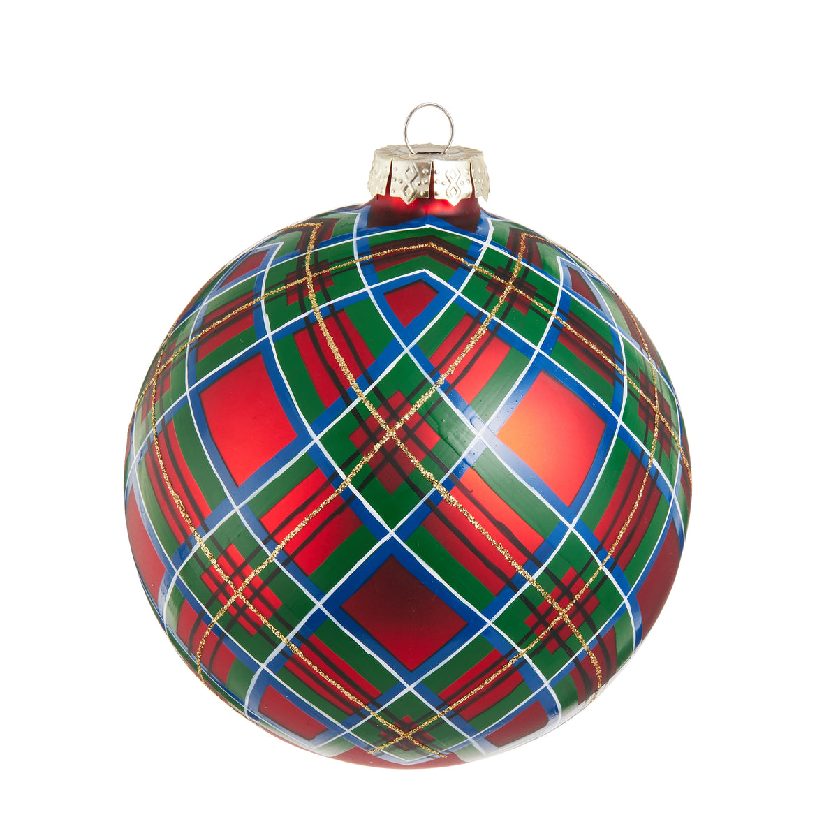 red, green blue, plaid Ball Ornament