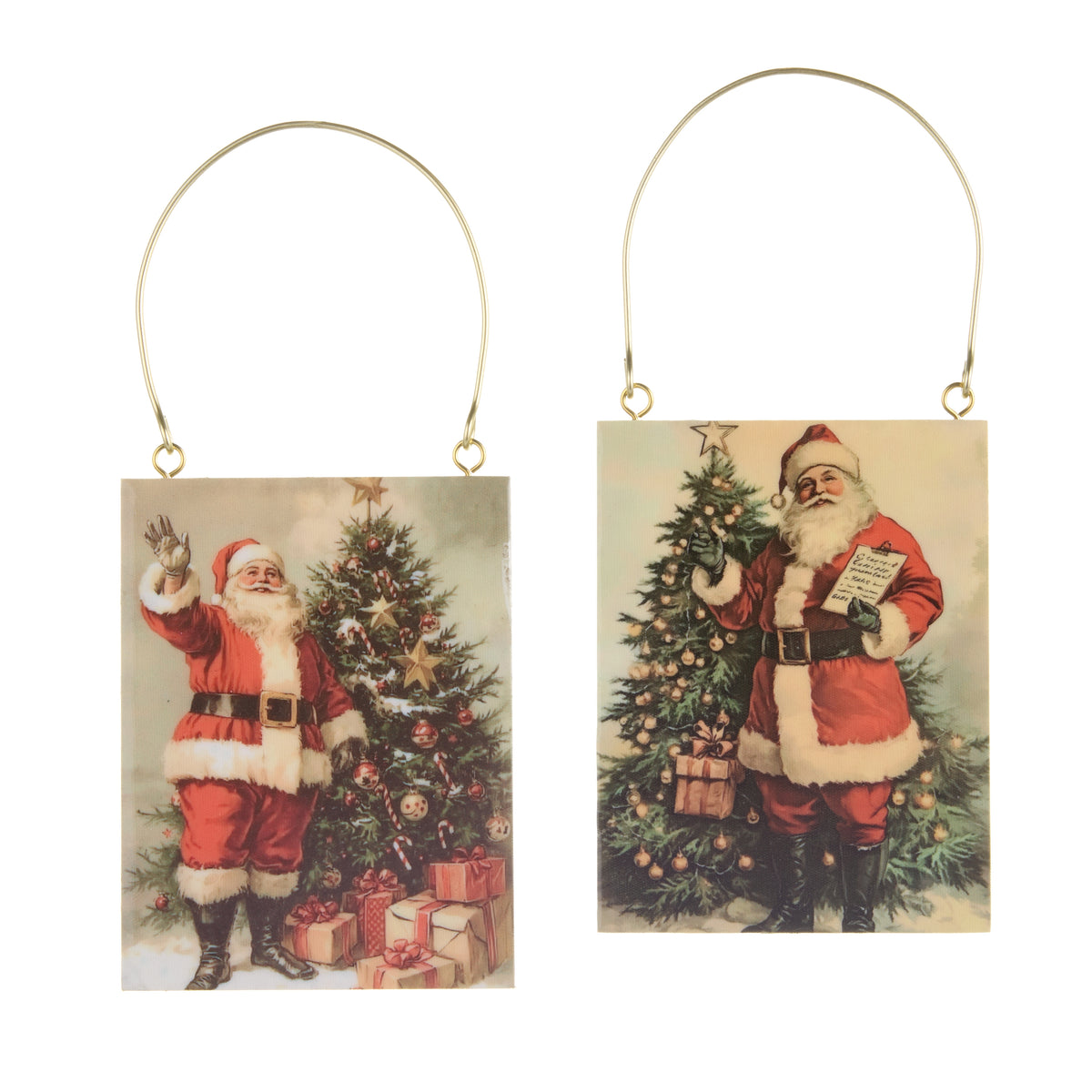 assorted Old Saint Nick Ornaments on a white background