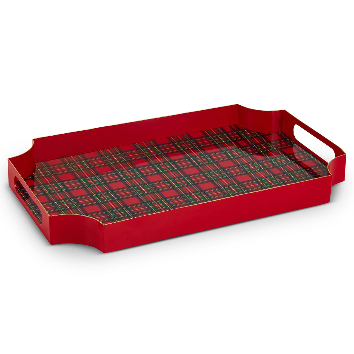 rectangle Tartan Plaid Tray with cut-out handles and convex corners