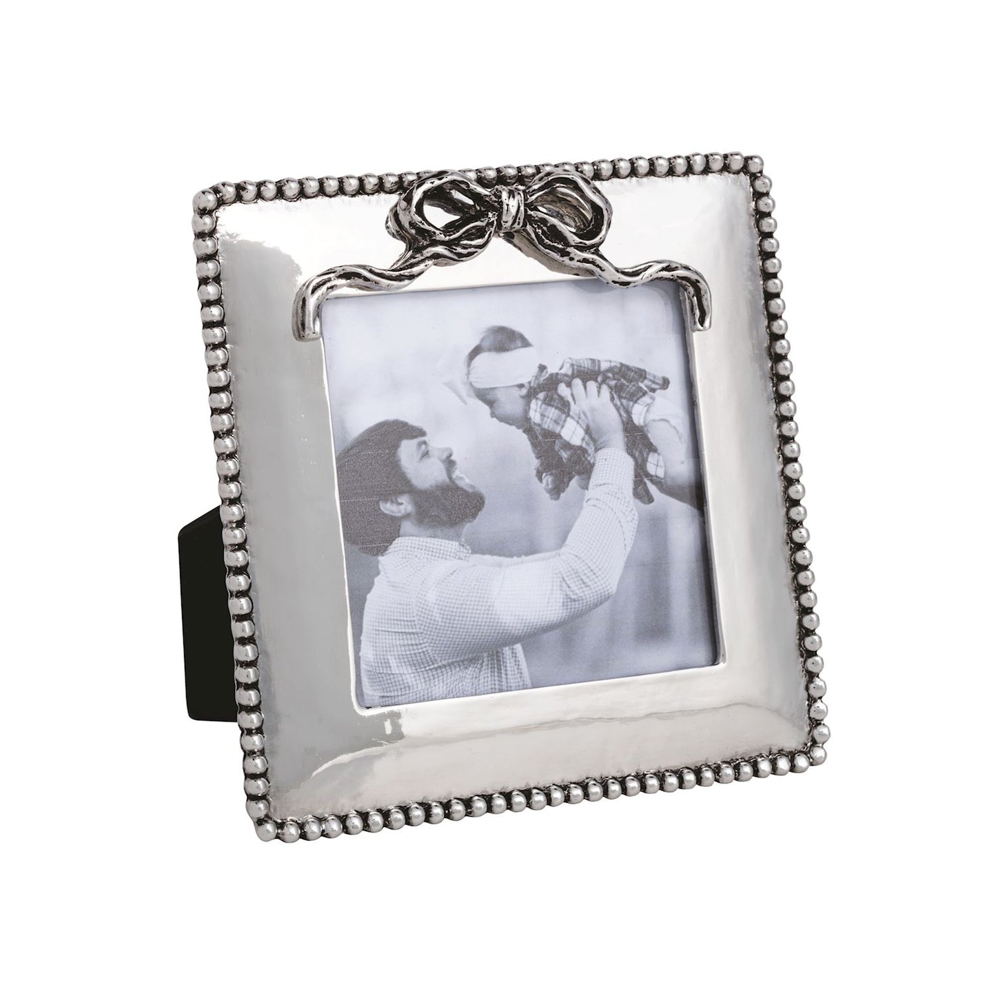 square photo frame with a bow design on a white background