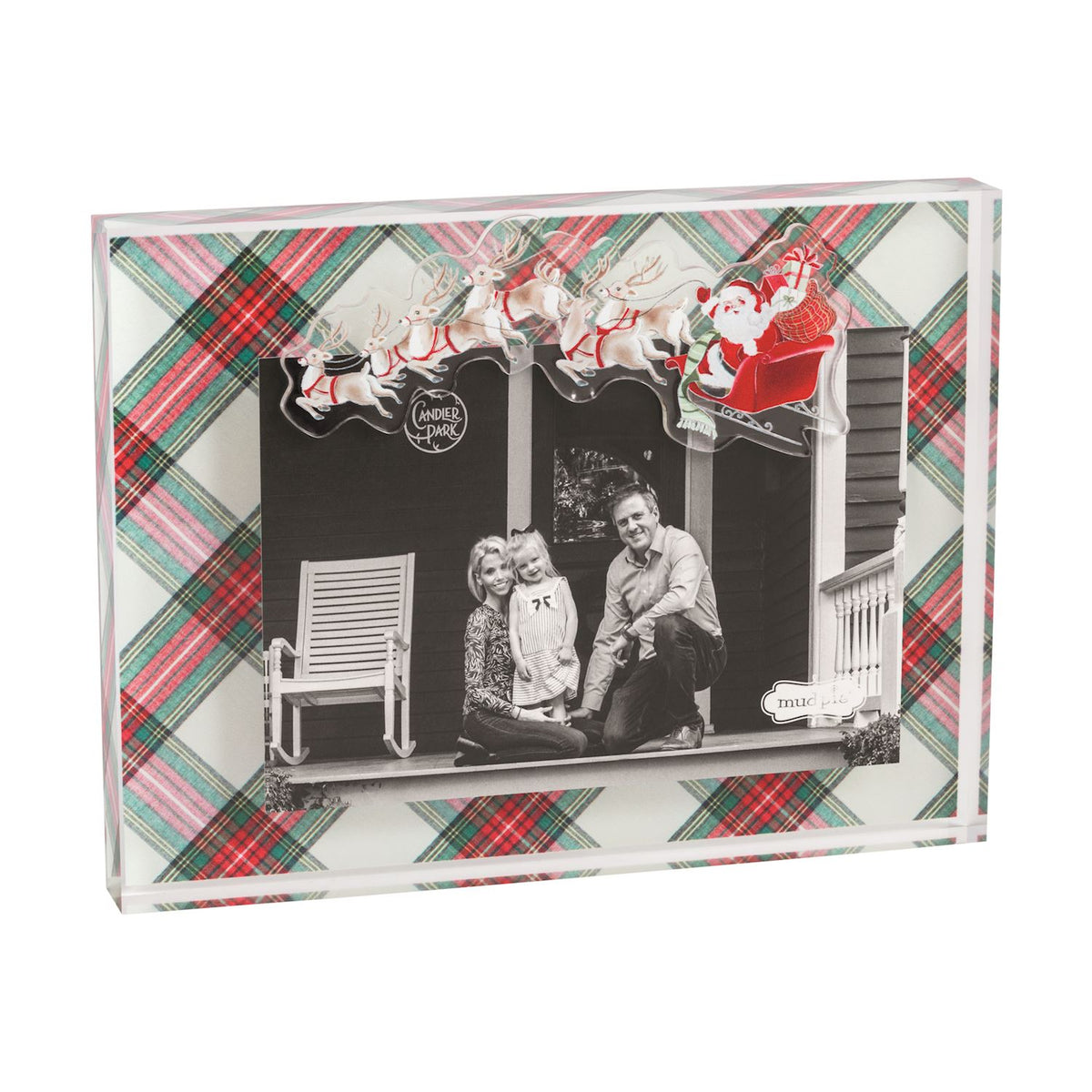 tatran acrylic frame with santa sleigh on a white background