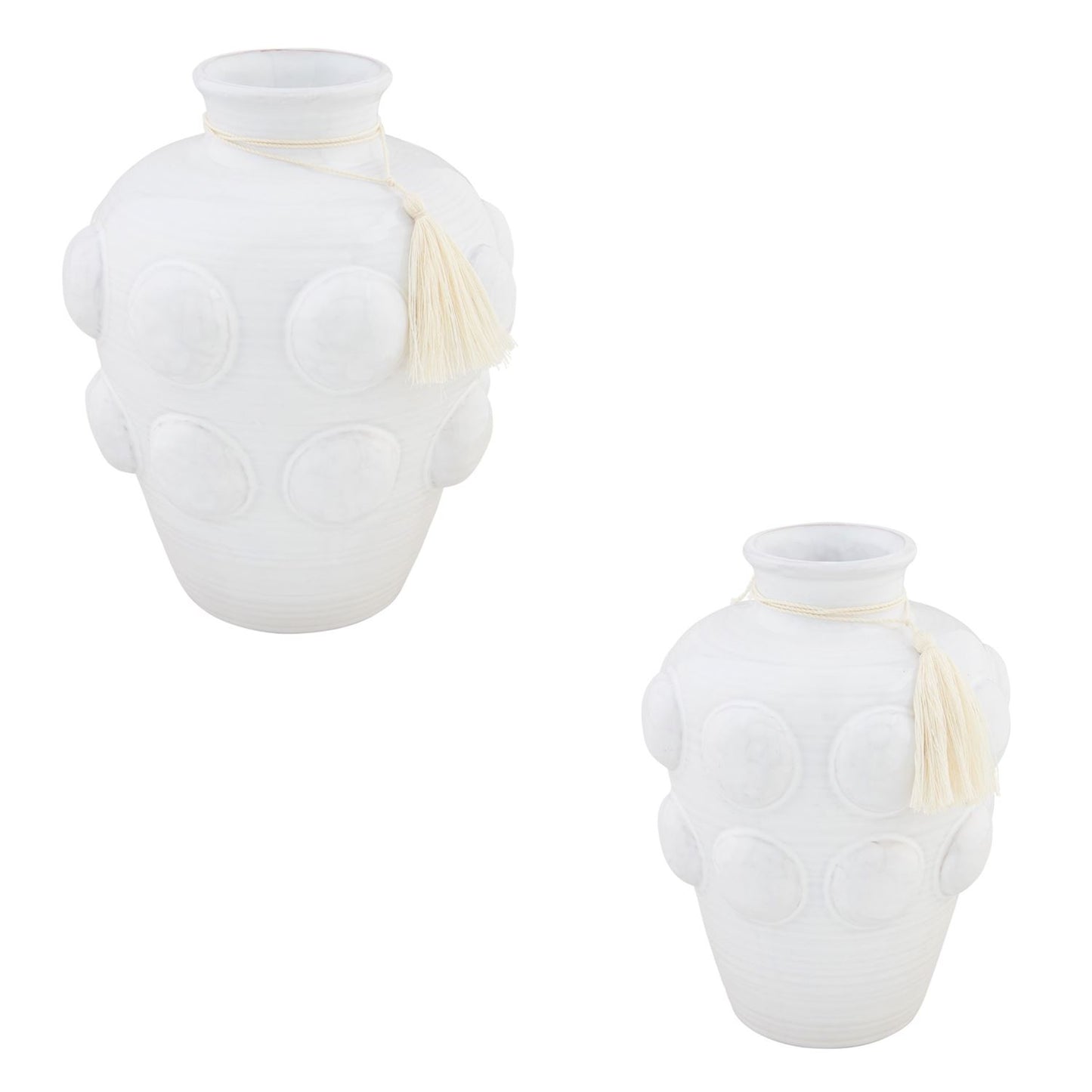 both sizes of raised dot vases on a white background.