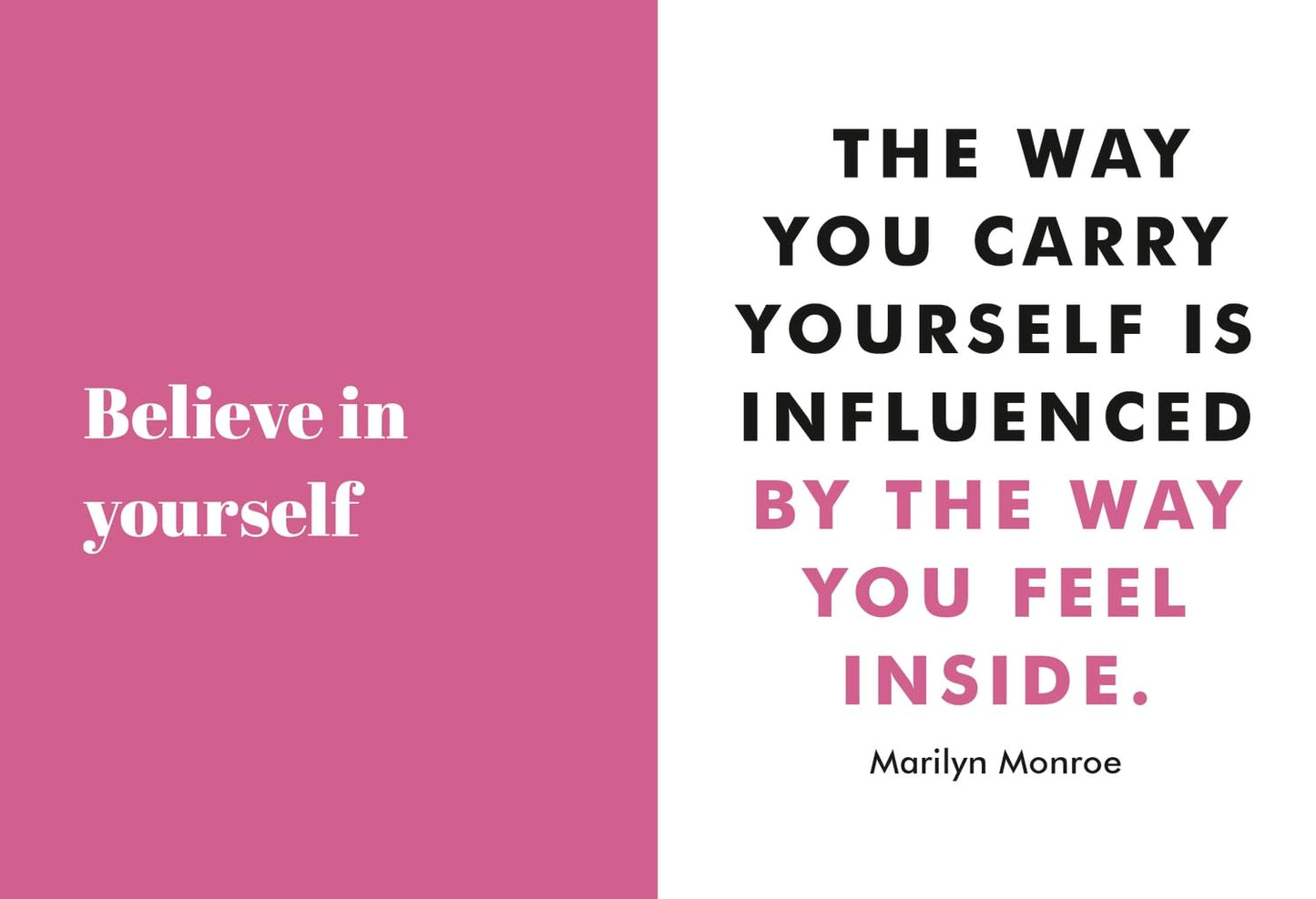 Motivational quote by Marilyn Monroe on a pink and white background