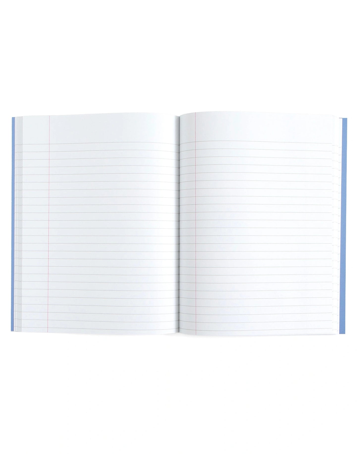 open notebook with lined pages on a white background