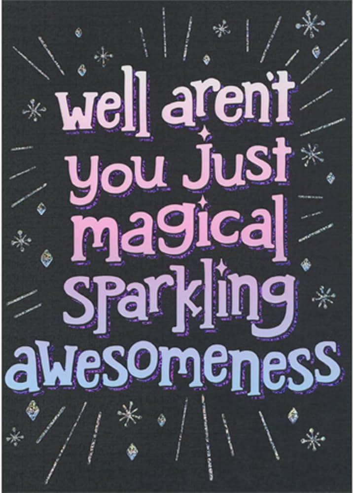 front of card is pink and purple lettering on a black background