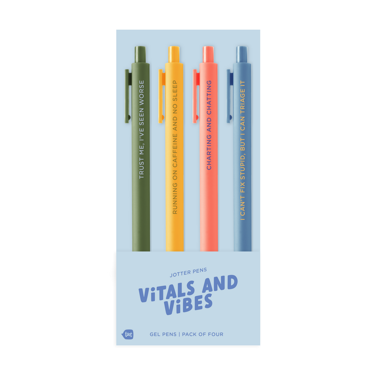 4 vitals and vibes jotter pens in their packaging