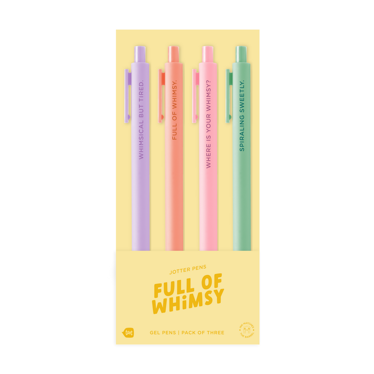 4 full of whimsy jotter pens in their packaging