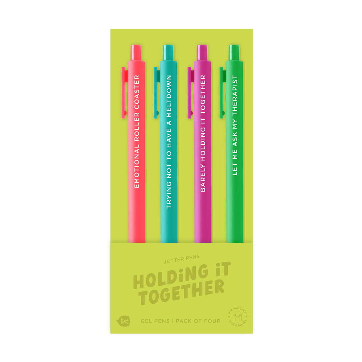 4 holding it together jotter pens in their packaging