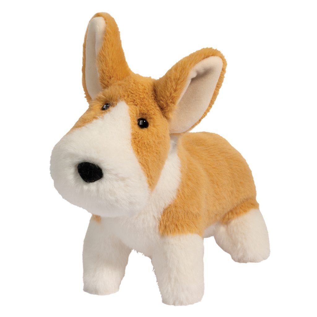 front view of carl corgi muzzle plush toy