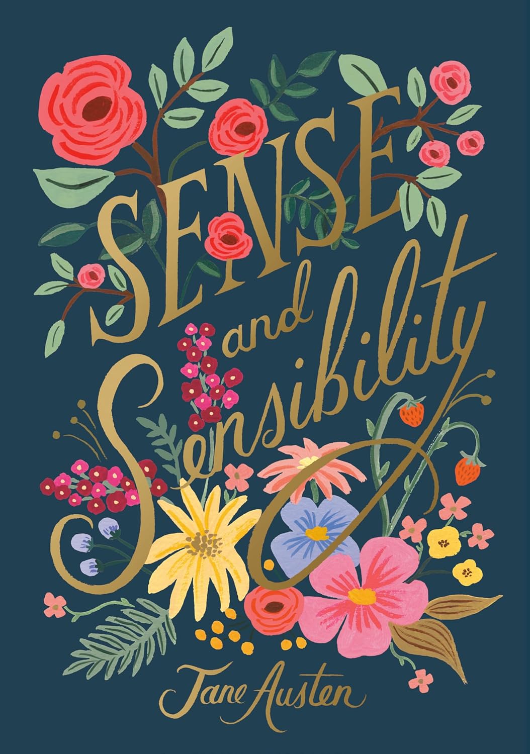 cover of Sense And Sensibility - dark blue with floral pattern