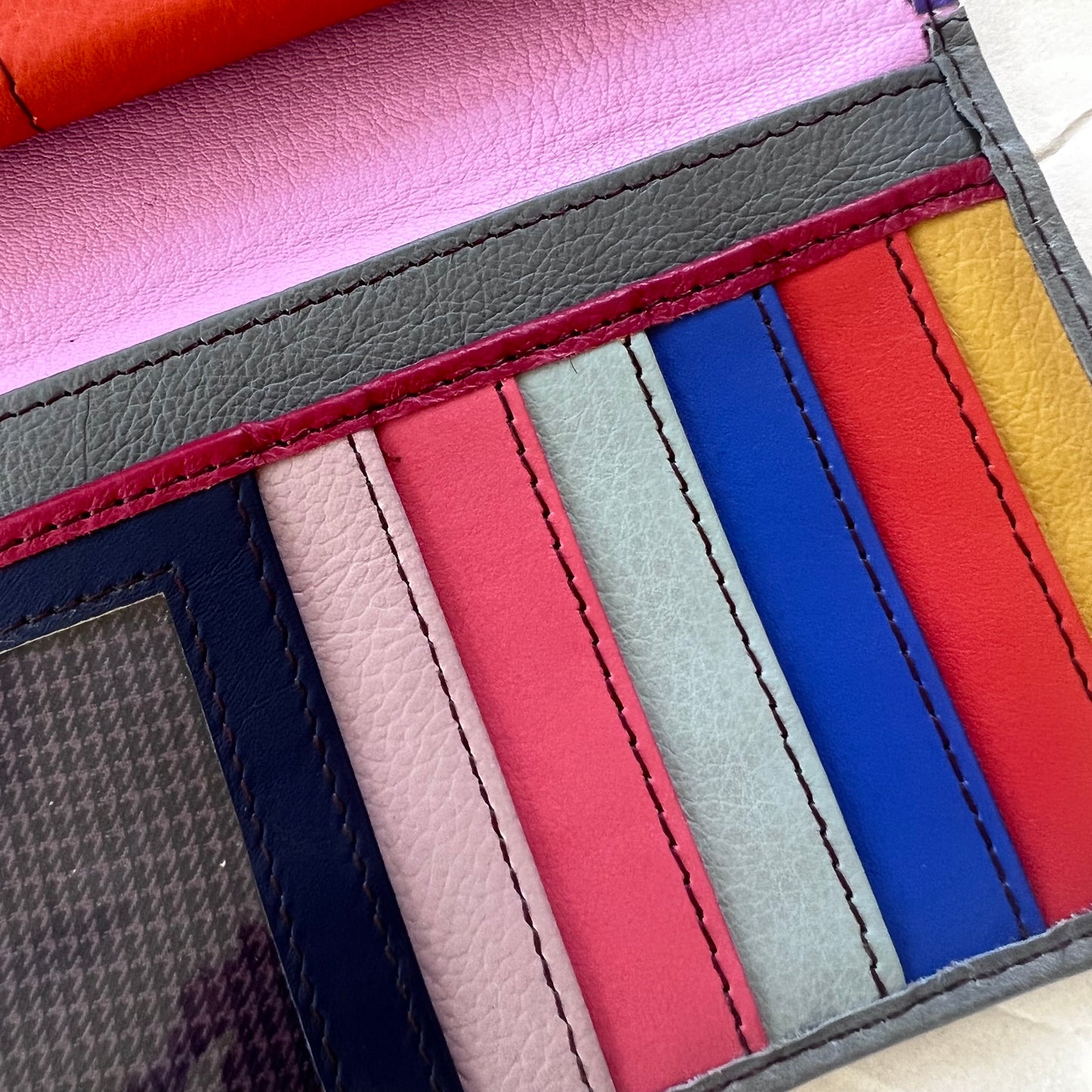 close-up of colorful card slots