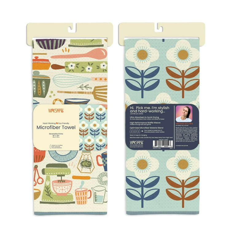 Vintage Kitchen Microfiber Dishtowels in their card packaging