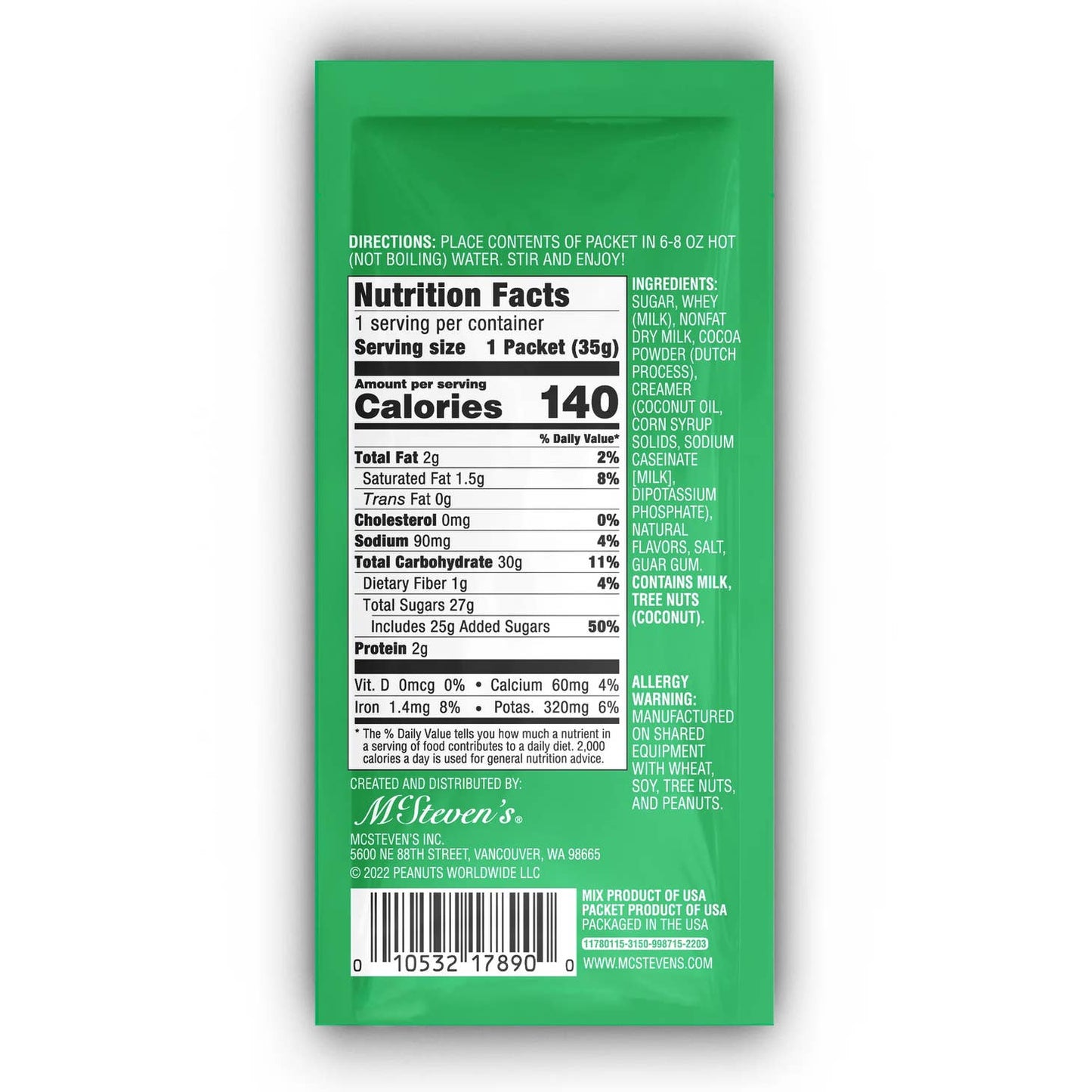 Nurtrition facts and ingredient list. Please call 501-327-2182 for more information.