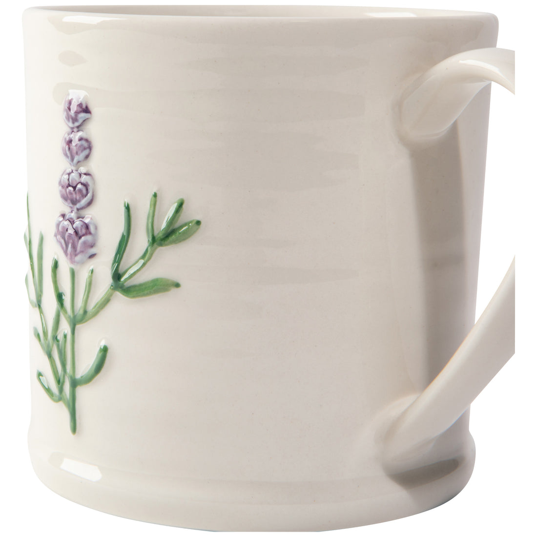 side view of the lavender embossed mug