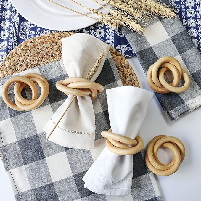 light wood napkin ring on a set table