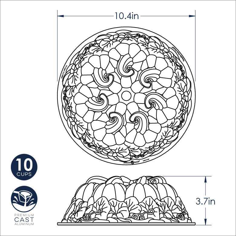 diagram of pumpkin patch bundt pan on a white background.